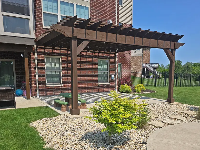 Professional painting project — Backyard Wood Pergola Patio