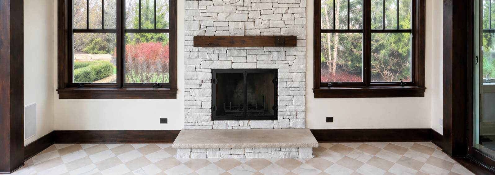 Professional painting project — Brick Fireplace Between Windows