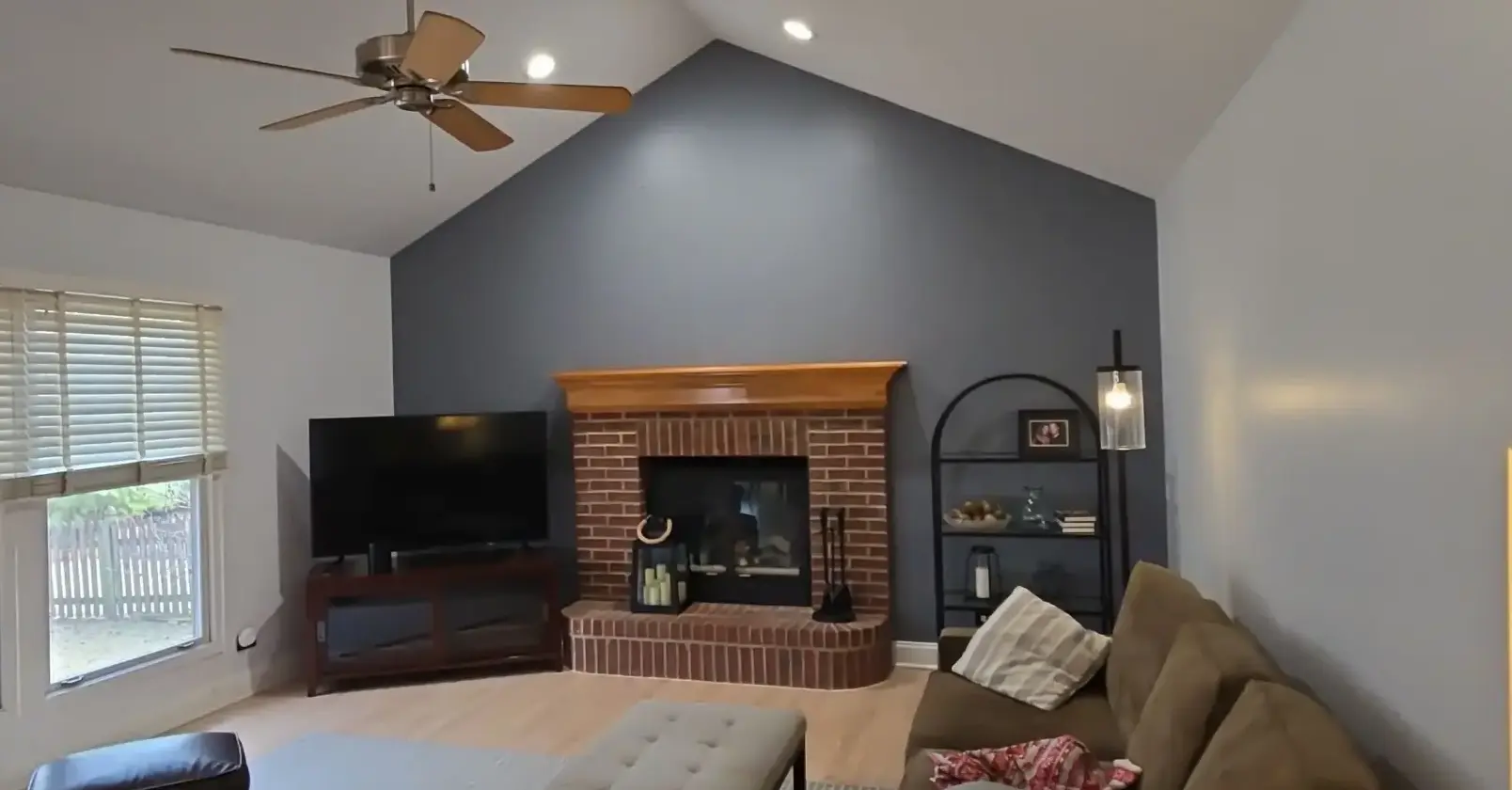 Professional painting project — Living Room Brick Fireplace