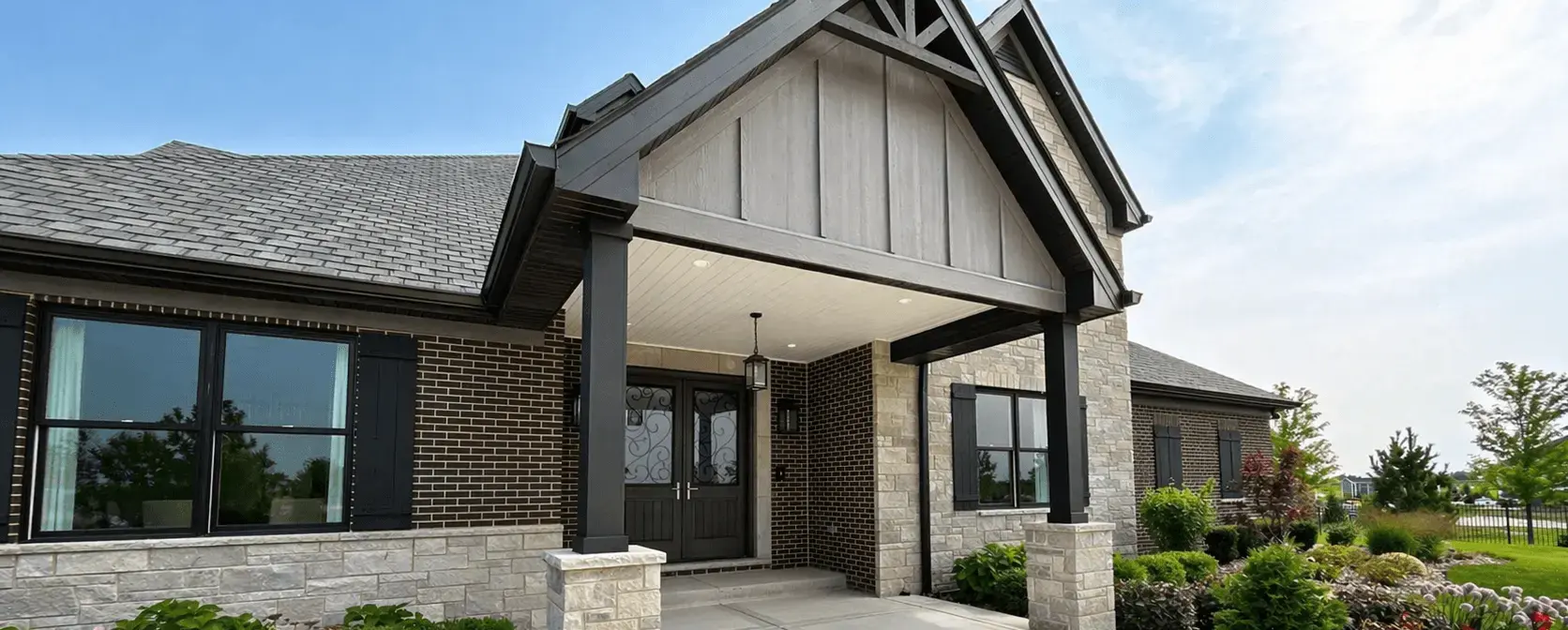 Professional painting project — Modern Building Exterior Gable Porch