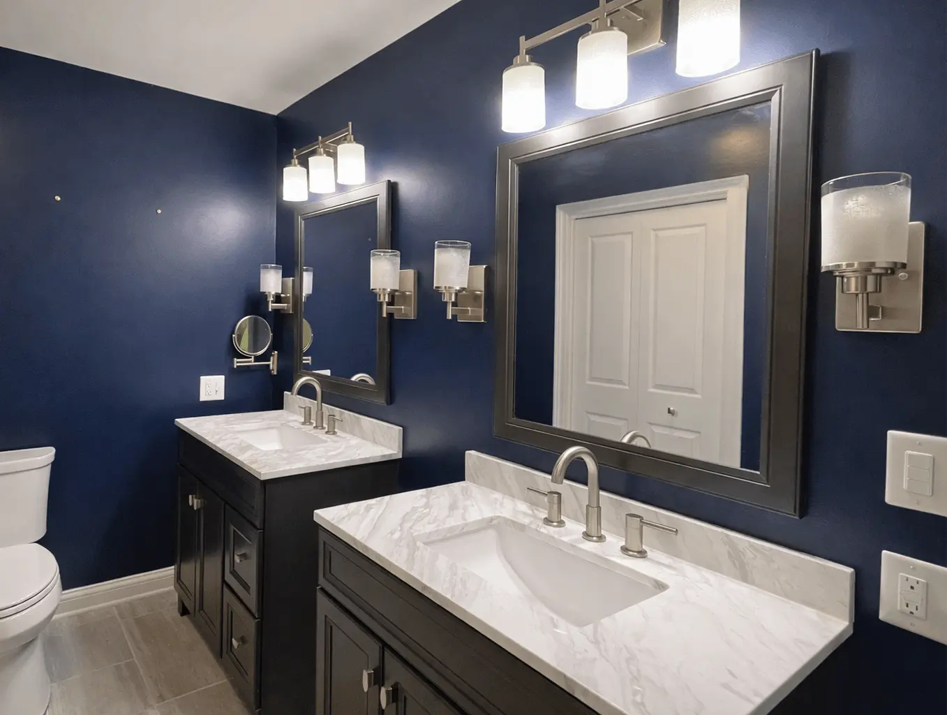 Professional painting project — Navy Double Sink Bathroom