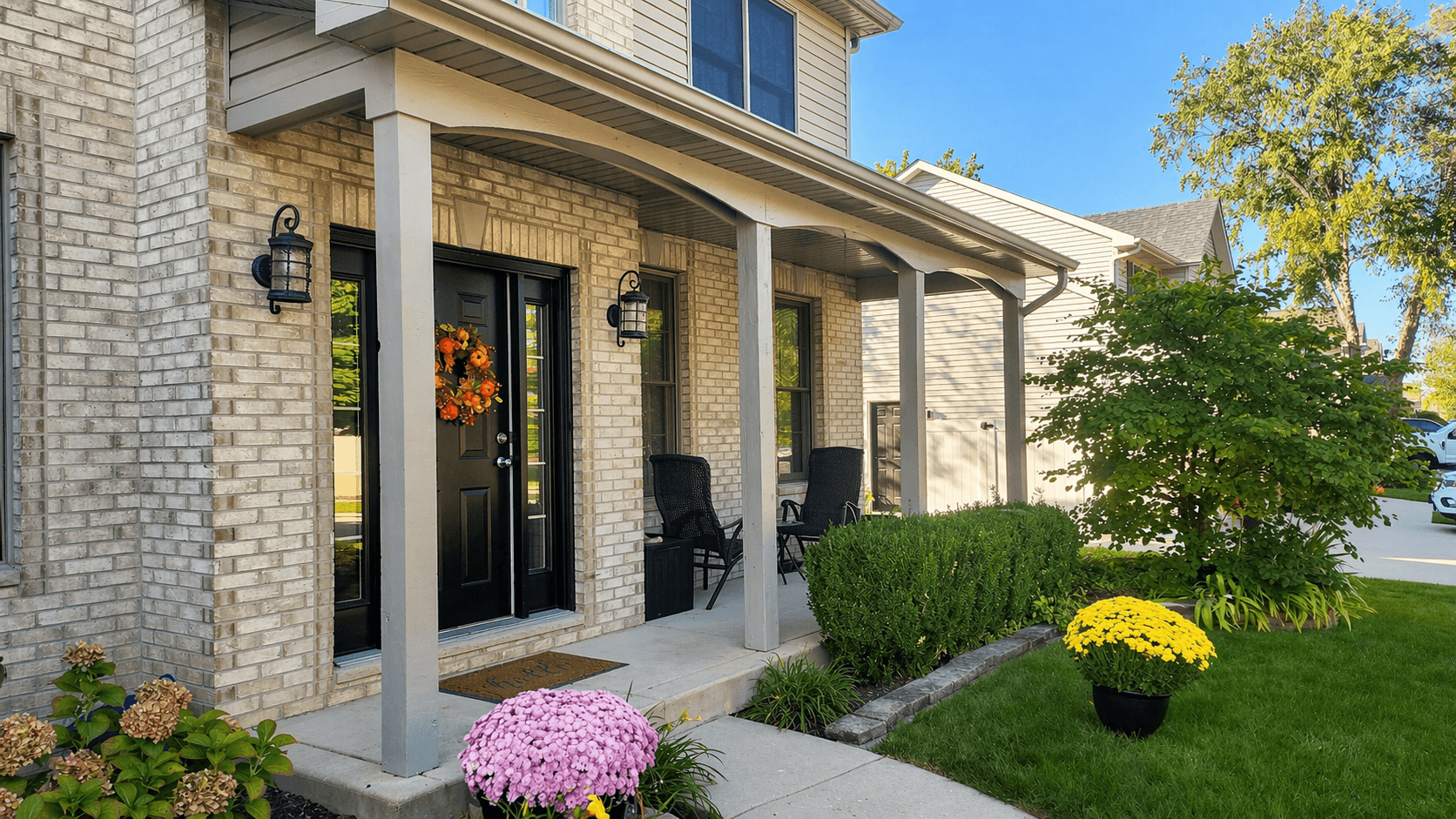 Professional painting project — Suburban Brick Home Front Entry