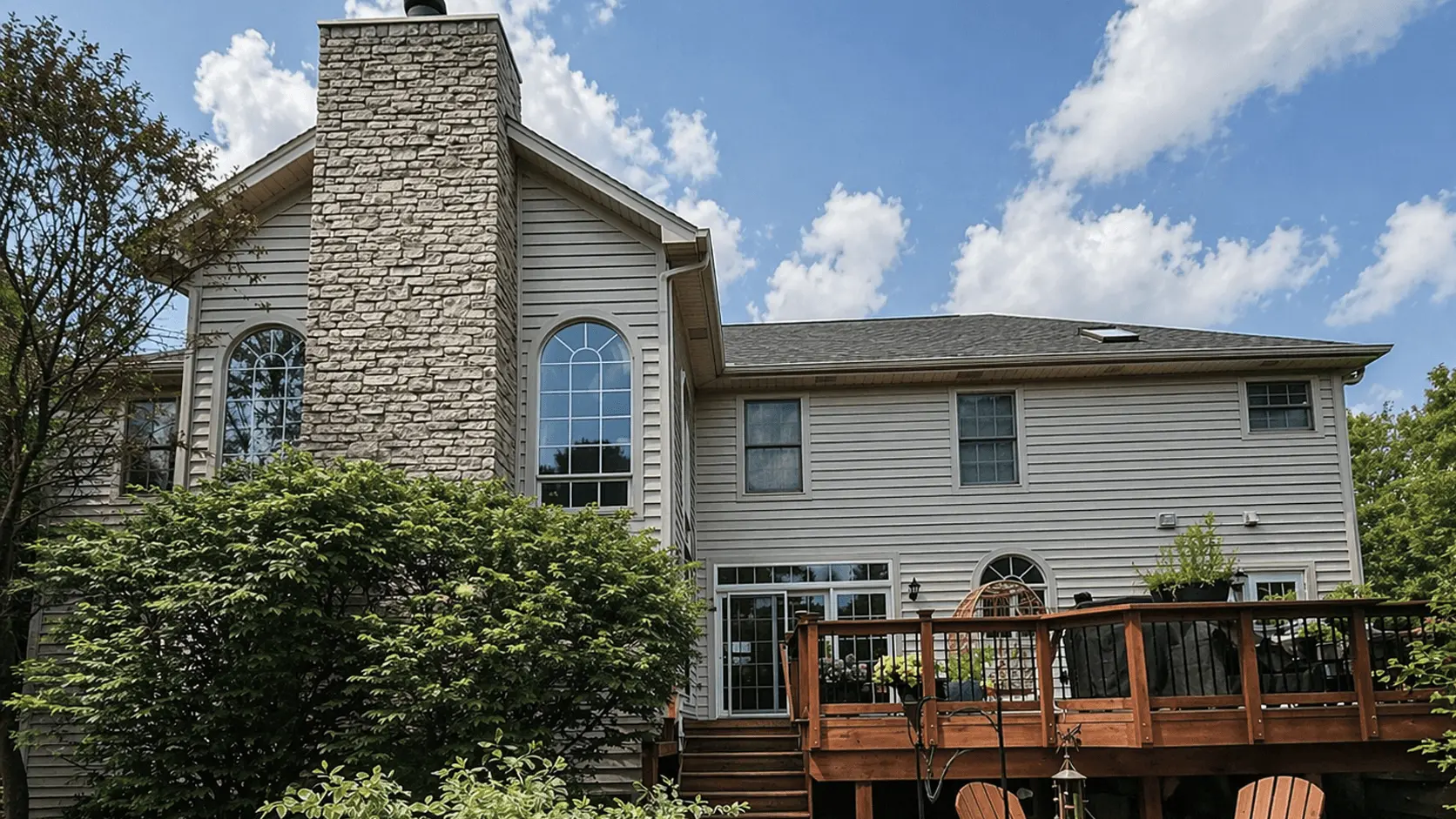 Professional painting project — Suburban House Rear Exterior Deck