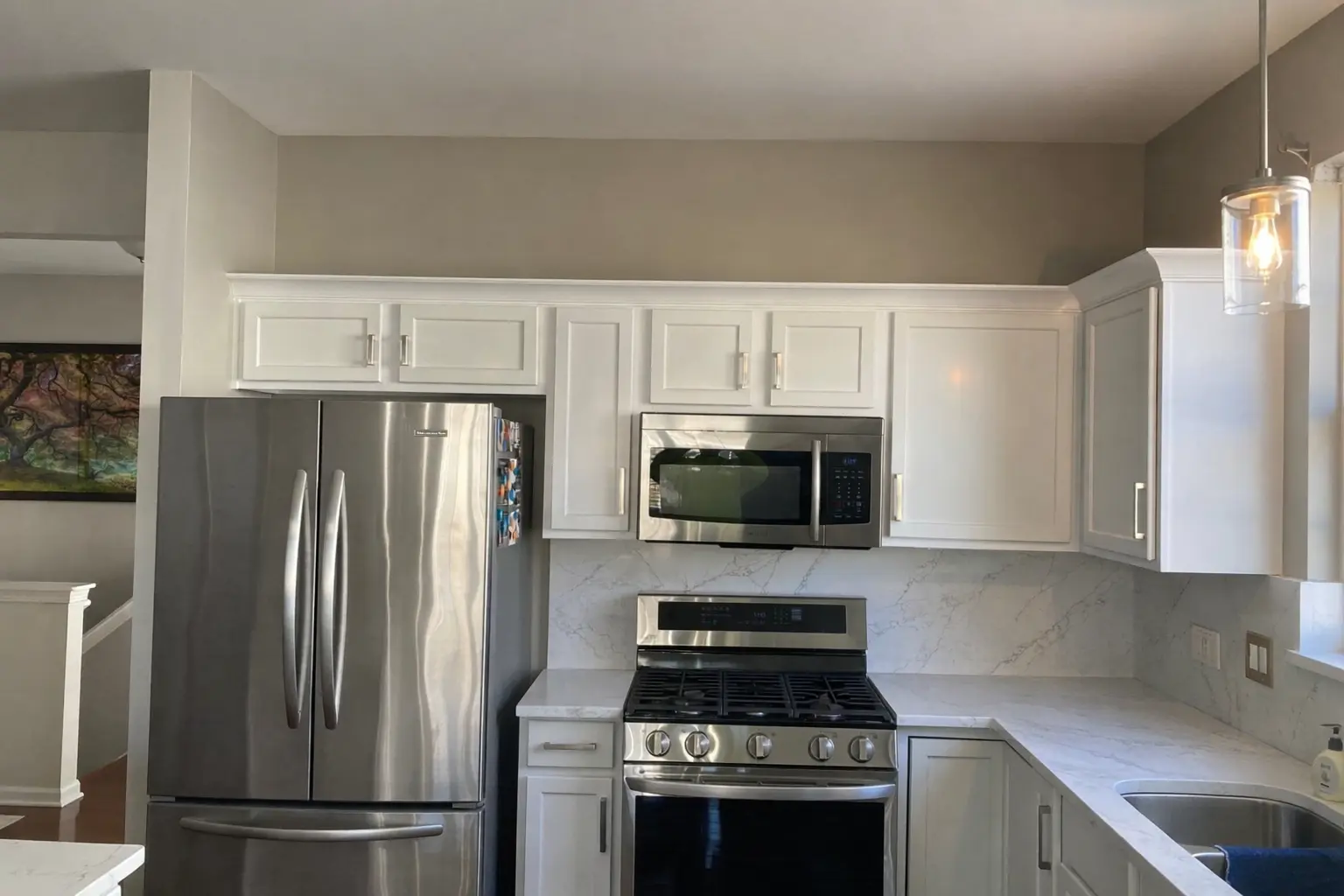 Professional painting project — White L Shaped Kitchen Stainless Appliances